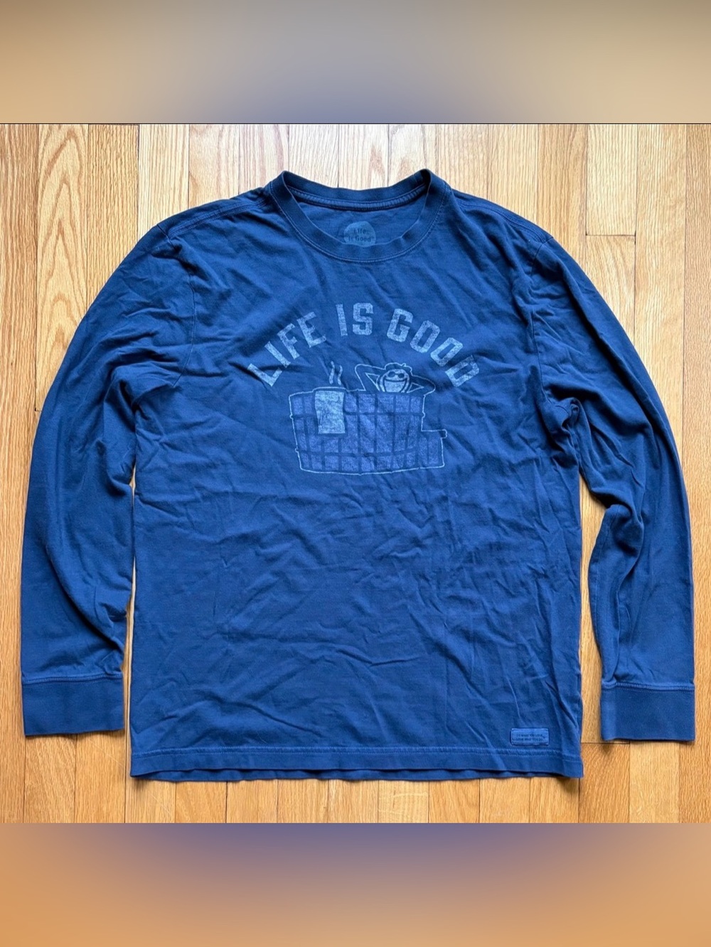 Life is Good Men’s Long Sleeve Crusher Tee Shirt Classic Fit Medium Blue Hot Tub